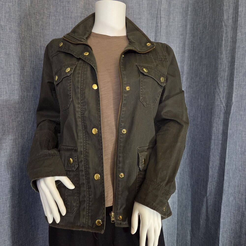 J. Crew Relaxed Boyfriend Field Jacket Lt Resin Coated Womens S Moss 27584 - Picture 3 of 10